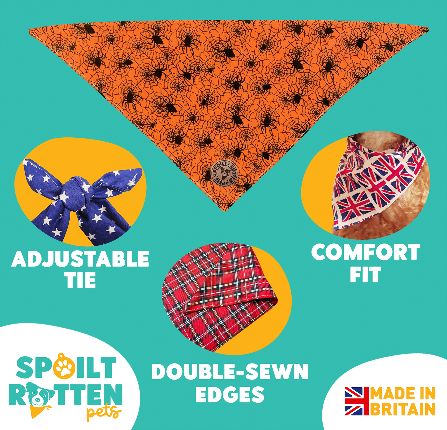 The Glasgow - Orange Cobweb Spot Tied Dog Bandana