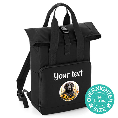 Overnighter Rucksack 14 Litres Black Wildflower Dog Breed Design