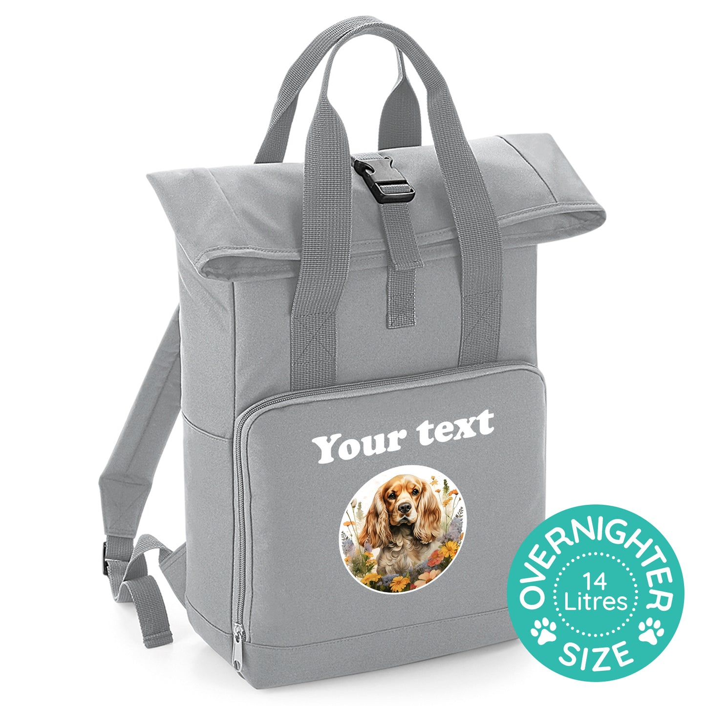 Overnighter Rucksack 14 Litres Grey Wildflower Dog Breed Design
