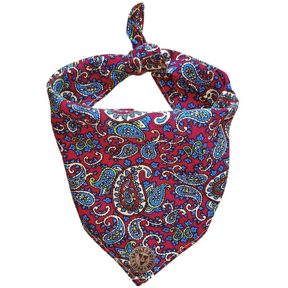 The Marlborough - Paisley Cord Red Tied Dog Bandana