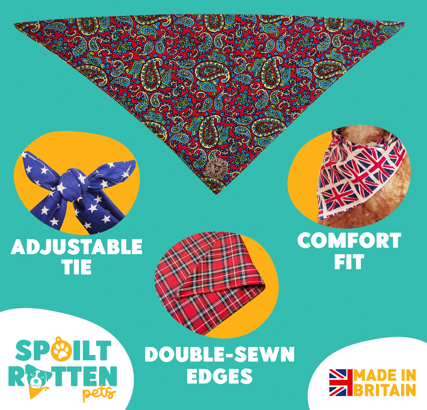 The Marlborough - Paisley Cord Red Tied Dog Bandana