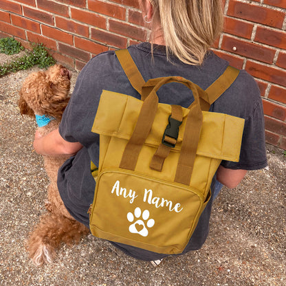 Travel Size Mustard Heart & Paw Backpack With Any Name Or Wording