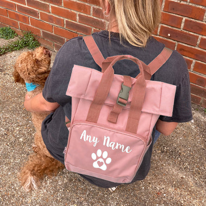 Travel Size Peach Pink Heart & Paw Backpack With Any Name Or Wording