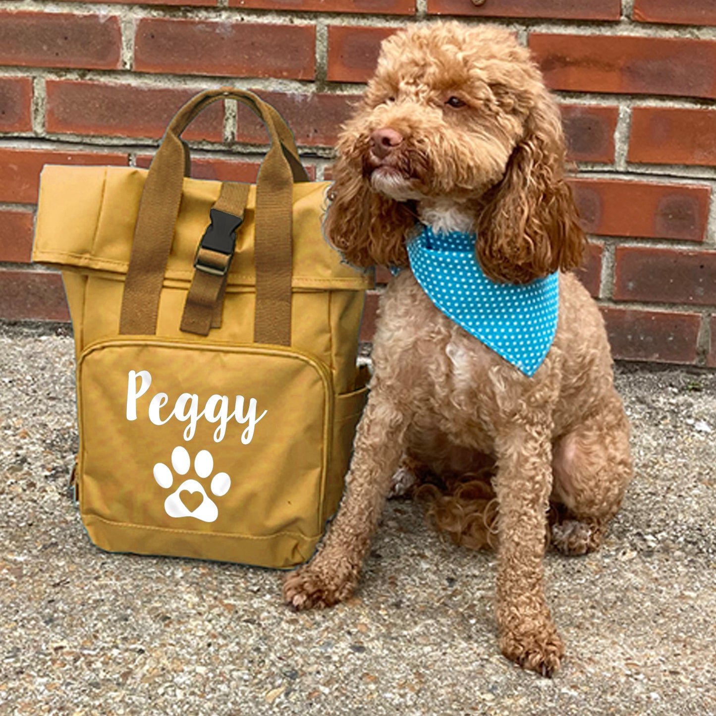 Travel Size Mustard Heart & Paw Backpack With Any Name Or Wording