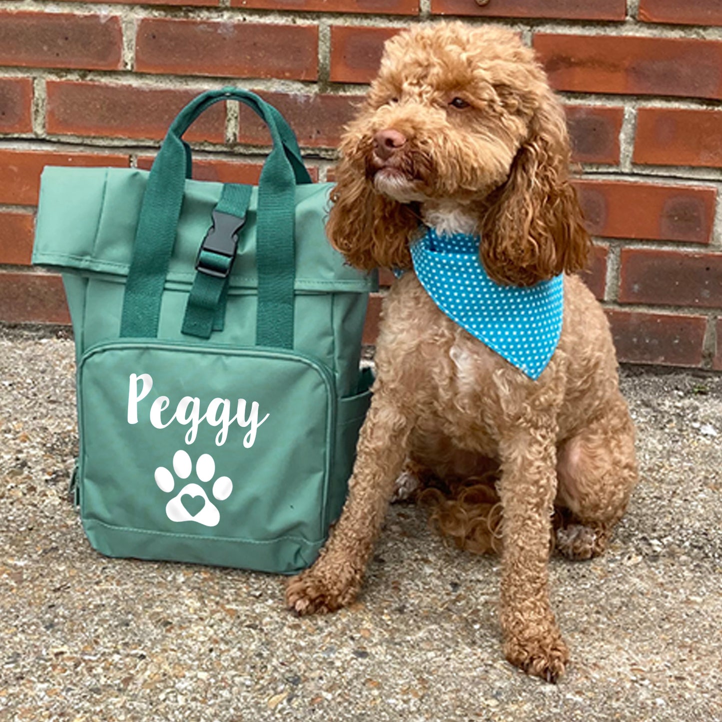 Travel Size Sage Green Heart & Paw Backpack With Any Name Or Wording