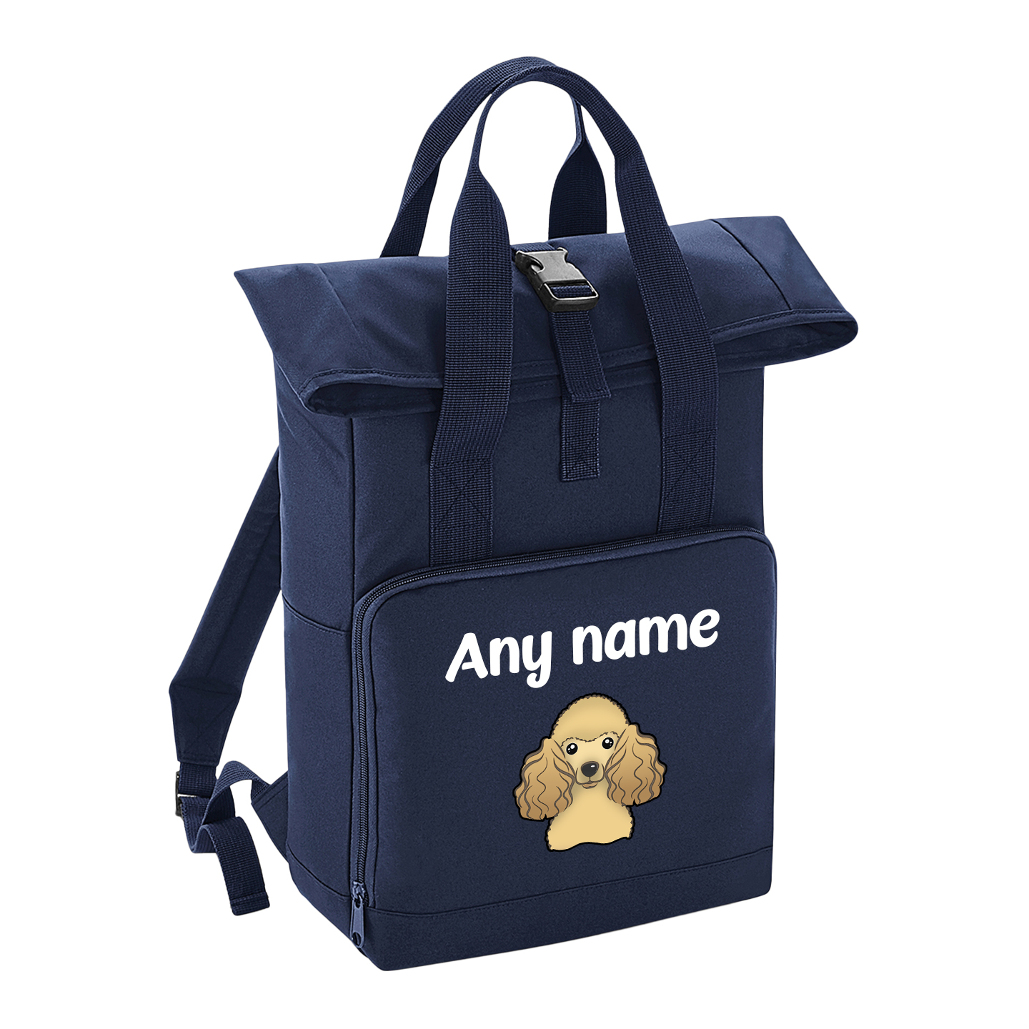 Overnighter Rucksack 14 Litres Navy Blue Any Breed Backpack With Custom Personalised Dog Name