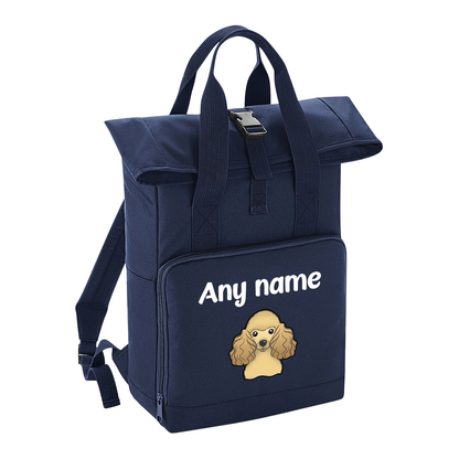 Overnighter Rucksack 14 Litres Navy Blue Any Breed Backpack With Custom Personalised Dog Name
