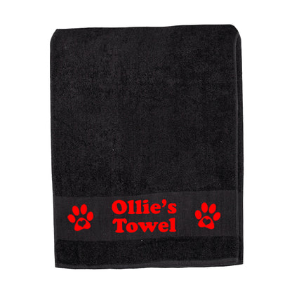 Black Personalised Dog Towel - Any Name or Wording