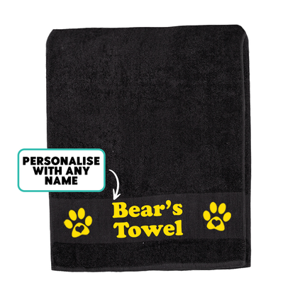 Black Personalised Dog Towel - Any Name or Wording