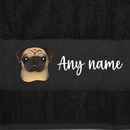 BLACK Any Pet Name And A Choice Of Dog Breed - Bath Towel