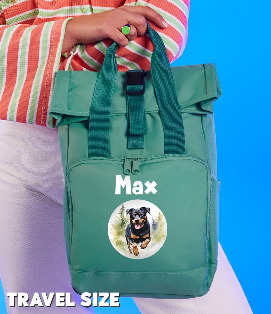 Grey Any Breed Running Woodland Dog with Personalised Name Backpack