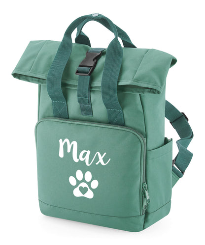 Travel Size Sage Green Heart & Paw Backpack With Any Name Or Wording