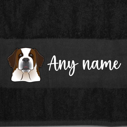 BLACK Any Pet Name And A Choice Of Dog Breed - Bath Towel