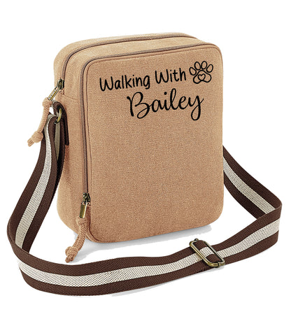 Walking With... Any Dogs Name Vintage Style Sand & Brown Crossbody Walking Bag