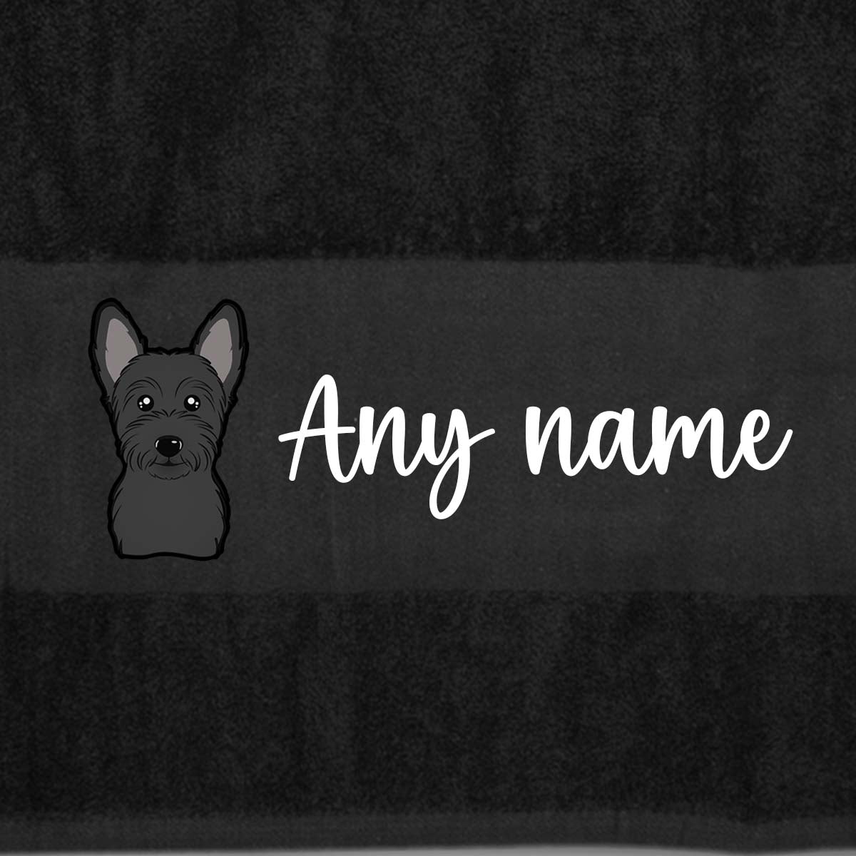 BLACK Any Pet Name And A Choice Of Dog Breed - Bath Towel
