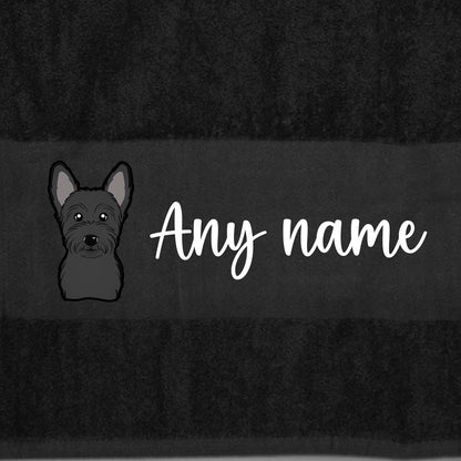 BLACK Any Pet Name And A Choice Of Dog Breed - Bath Towel