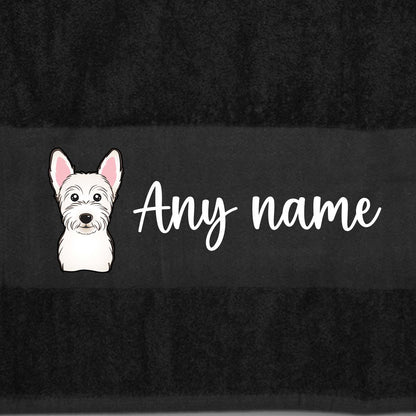 BLACK Any Pet Name And A Choice Of Dog Breed - Bath Towel