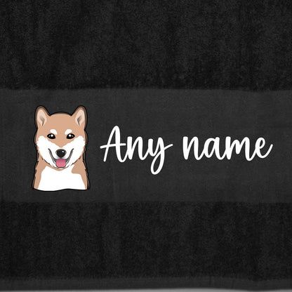 BLACK Any Pet Name And A Choice Of Dog Breed - Bath Towel