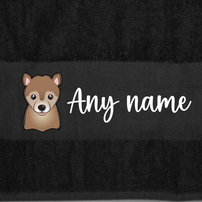 BLACK Any Pet Name And A Choice Of Dog Breed - Bath Towel