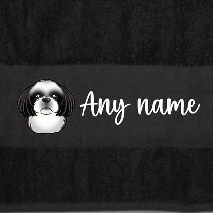 BLACK Any Pet Name And A Choice Of Dog Breed - Bath Towel