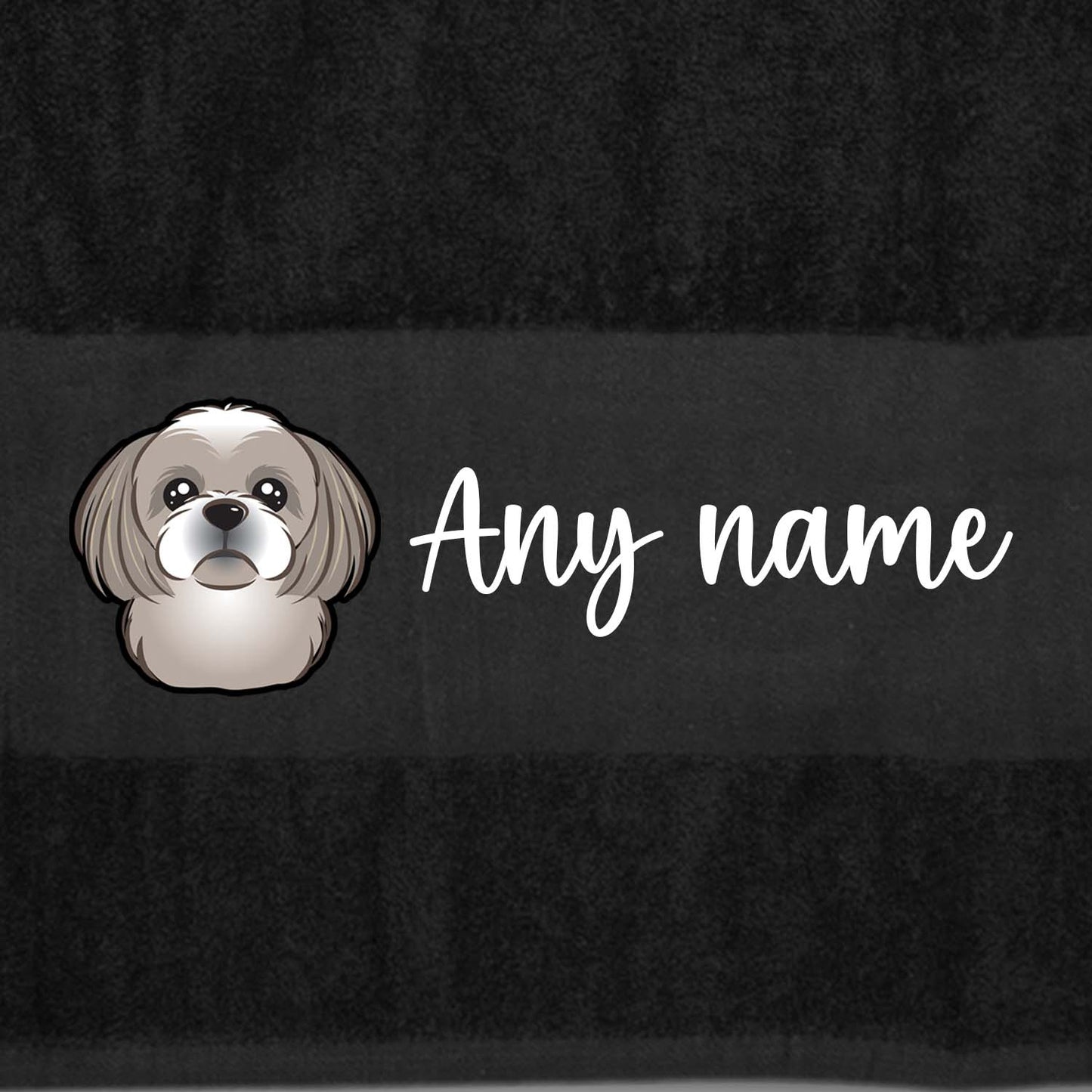 BLACK Any Pet Name And A Choice Of Dog Breed - Bath Towel