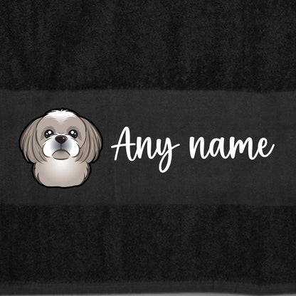 BLACK Any Pet Name And A Choice Of Dog Breed - Bath Towel