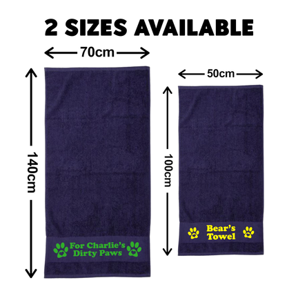 Navy Blue Personalised Dog Paw Towel - Any Name or Wording
