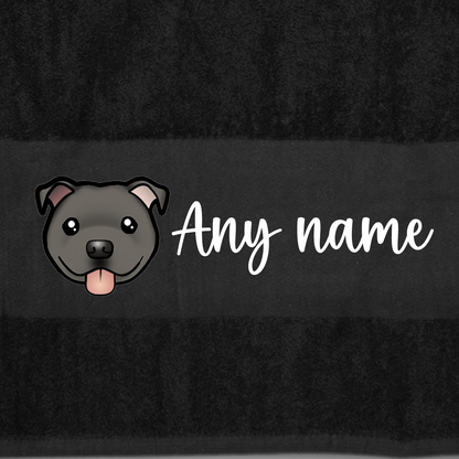 BLACK Any Pet Name And A Choice Of Dog Breed - Bath Towel
