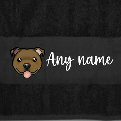 BLACK Any Pet Name And A Choice Of Dog Breed - Bath Towel