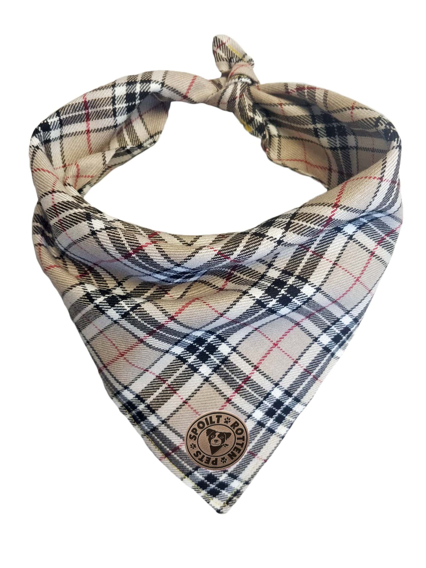 The Aberdeen - Beige Tartan Tied Dog Bandana