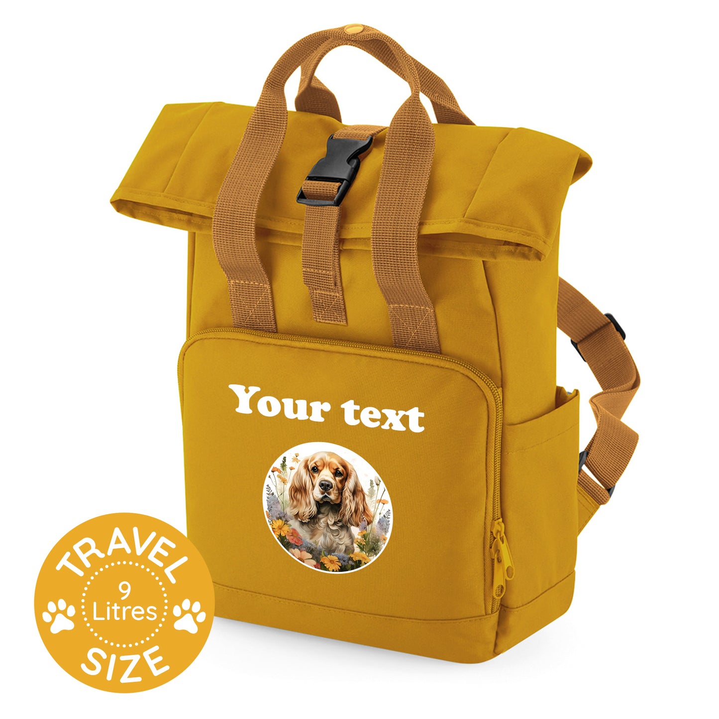 Travel Rucksack 9 Litres Mustard Wildflower Dog Breed Design