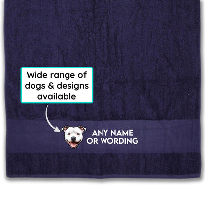 MIDNIGHT BLUE Any Pet Name And A Choice Of Dog Breed - Travel Towel