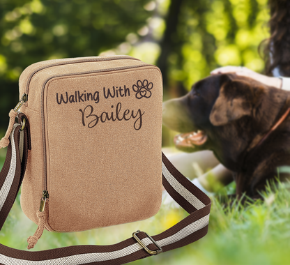 Walking With... Any Dogs Name Vintage Style Sand & Brown Crossbody Walking Bag
