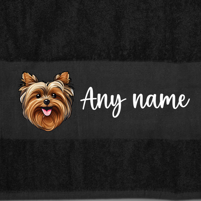 BLACK Any Pet Name And A Choice Of Dog Breed - Bath Towel
