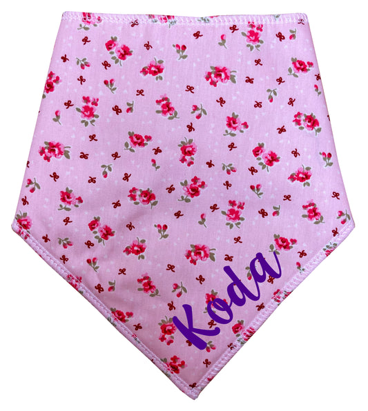 Pink Vintage Rose Any Name Dog Bandana