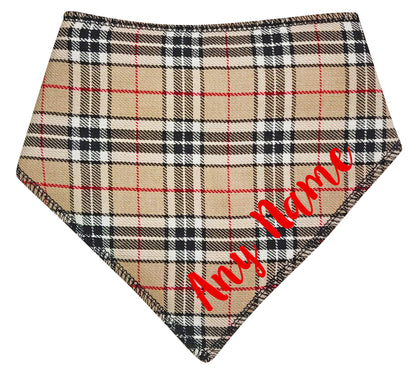Grrr...Berry Beige Tartan Any Name Dog Bandana