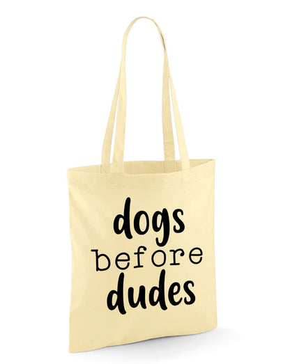 Dogs Before Dudes Reusable Cotton Shopping Bag Tote with Long Handles